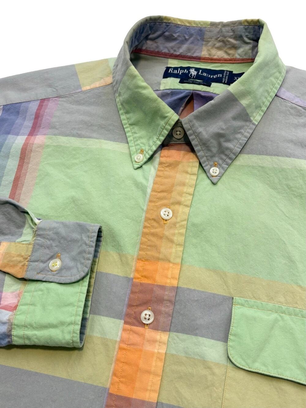 Ralph Lauren Blaire Long Sleeve Button Shirt Men’s XL Pastel Plaid Camp Rare